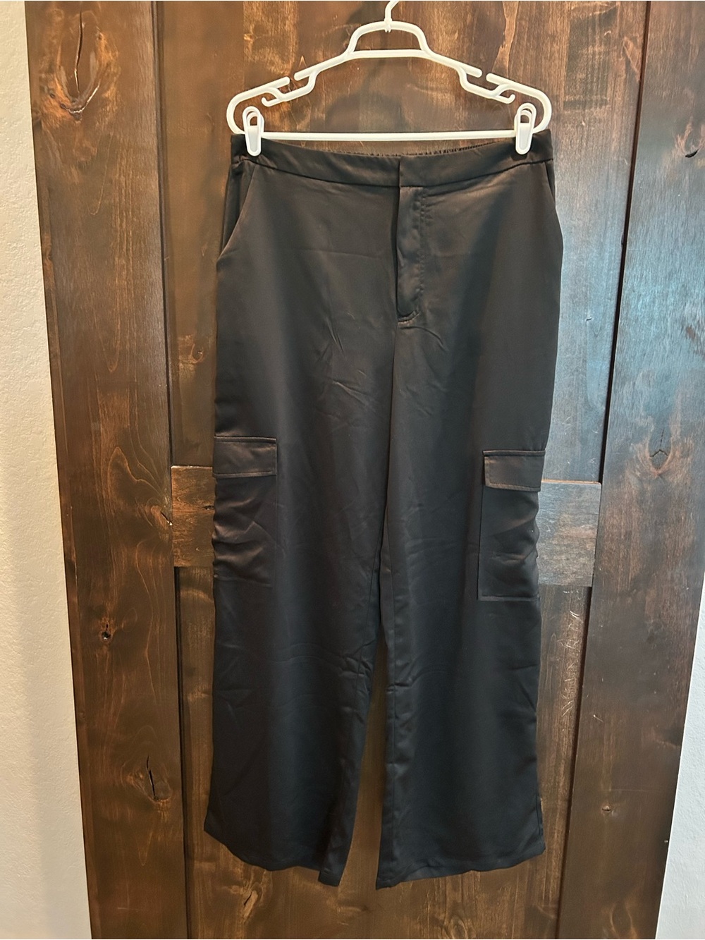 Haute Monde Black Wide-Leg Cargo Trousers